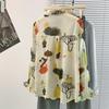 Spring Autumn Vintage Floral Printing Long Sleeve Shirt Women Polo-neck All-match Cardigan Blouse Female Top