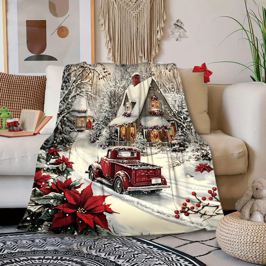 Winter Snow Truck Christmas Blanket Blanket Decoration Soft Comfortable Flannel Blanket Sofa Bed Decoration Blanket