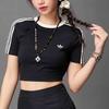 Adidas Značka Originals Logo Tři pruhy Nový čínský styl Krátký plisovaný sportovní tričko s krátkým rukávem Dámské topy KC5851