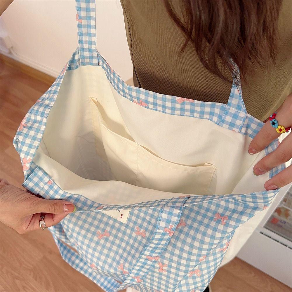 All Match Bowknot Shoulder Bag Printed Casual Handbag Stylish Canvas Shopping Bag  Date