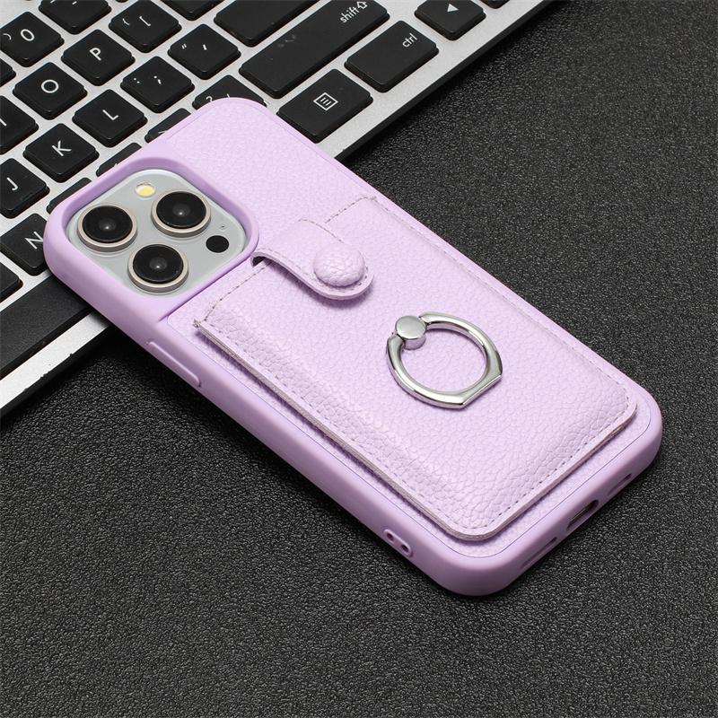 Leather With Cards Slot Phone Case For iPhone 16 15 14 13 12 Pro Max iPhone15 iPhone16 Plus Metal Ring Holder Wallet Back Cover