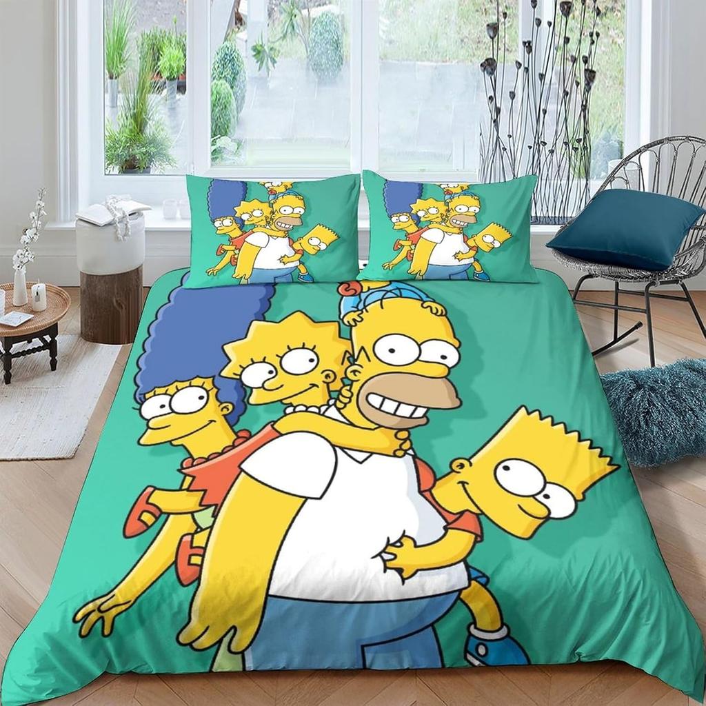 Funny Animated Family Bedding Set For Adult Kids, Boys The S-Simpsons Duvet Cover Set,White Bedding Set With Pillowcases 75*50Cm