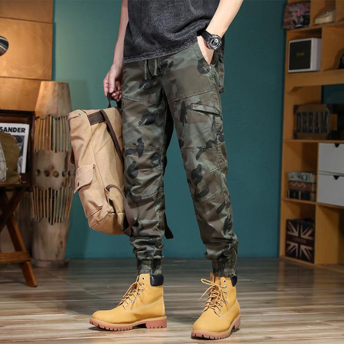Spring New Loose Straight Overalls Men's Spring and Autumn Tied Feet Casual Sports Pants Wear-resistant Outdoor Trousers