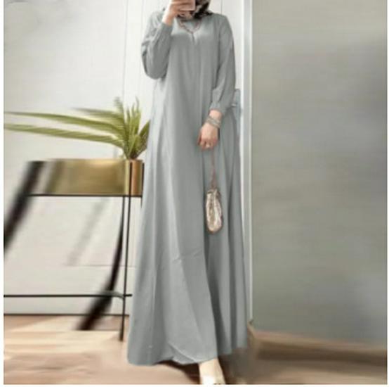 Plus Size Muslim Women's Solid Long Sleeve Loose Robe Dress