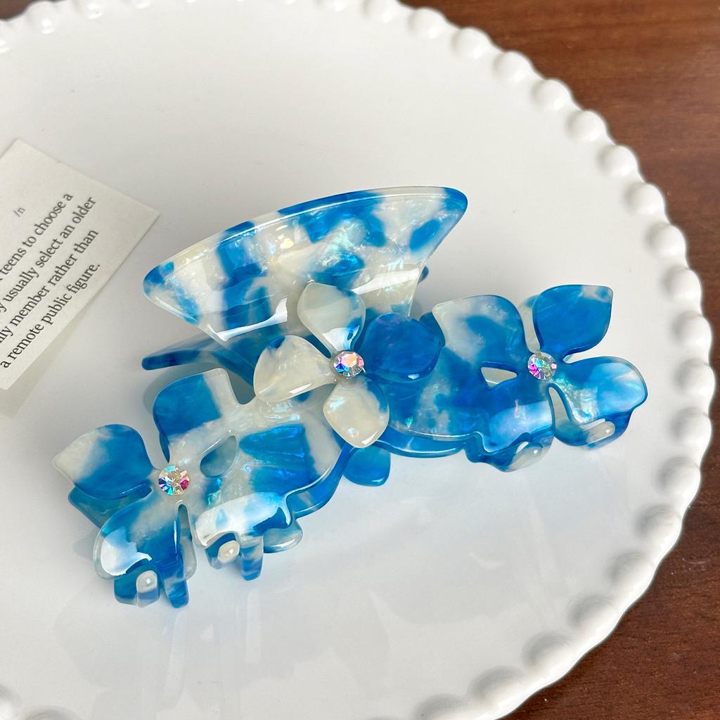 Elegant Floral Design Rhinestone Hair Claw Clip Large Size Stylish Accessory For Women