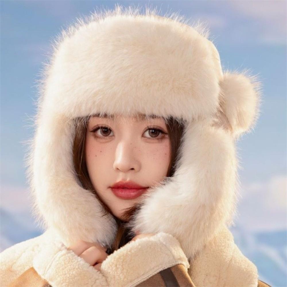 Keep Warm Winter Bomber Hat Fluffy Earflap Bonnet Trendy Lei Feng Cap  for Women