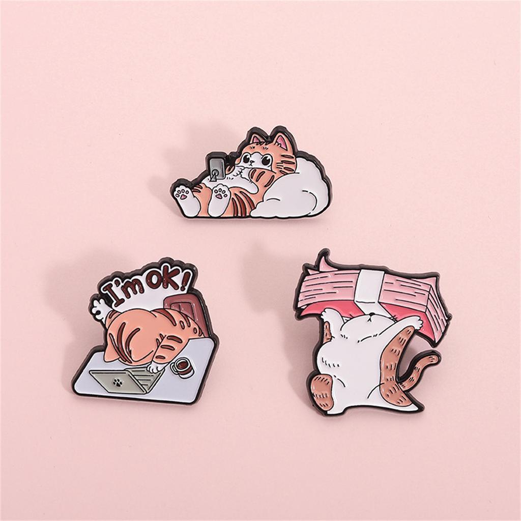 Playful Orange Cats Brooch Alloy Metal Animal Jewelry Accessory Clothing Accessories For Casual Outfits And Gift Giving