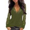 Fashion Women's Casual Tops Autumn Lace Lace Splicing V-neck See-through Long-sleeved T-shirt Comfortable and Versatile T-shirt for Ladies
