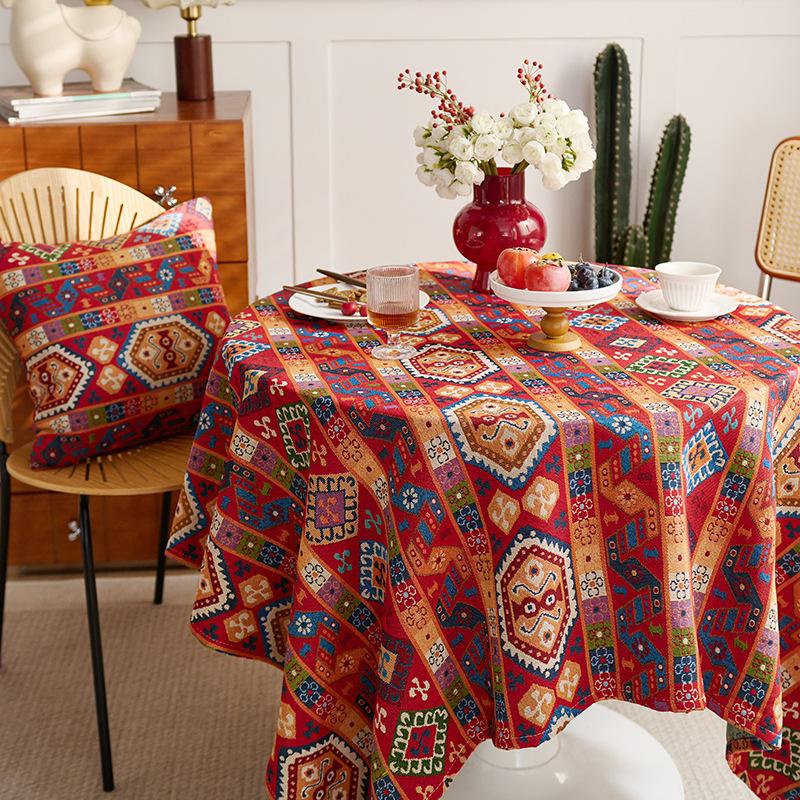 Скатерть Красная Праздничная Жаккардовая Скатерть Круглая Скатерть Скатерть Утолщенная Накидка на Кофейный Столик 40x60cm [tablecloth size]