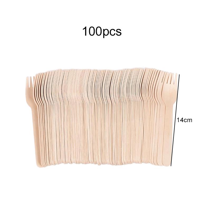 

100/200pcs Disposable Wooden Fork and Spoon 14cm for Tasting Sampling Yogurt Ice Cream Dessert Forks Spoons Party Supplies TMZ