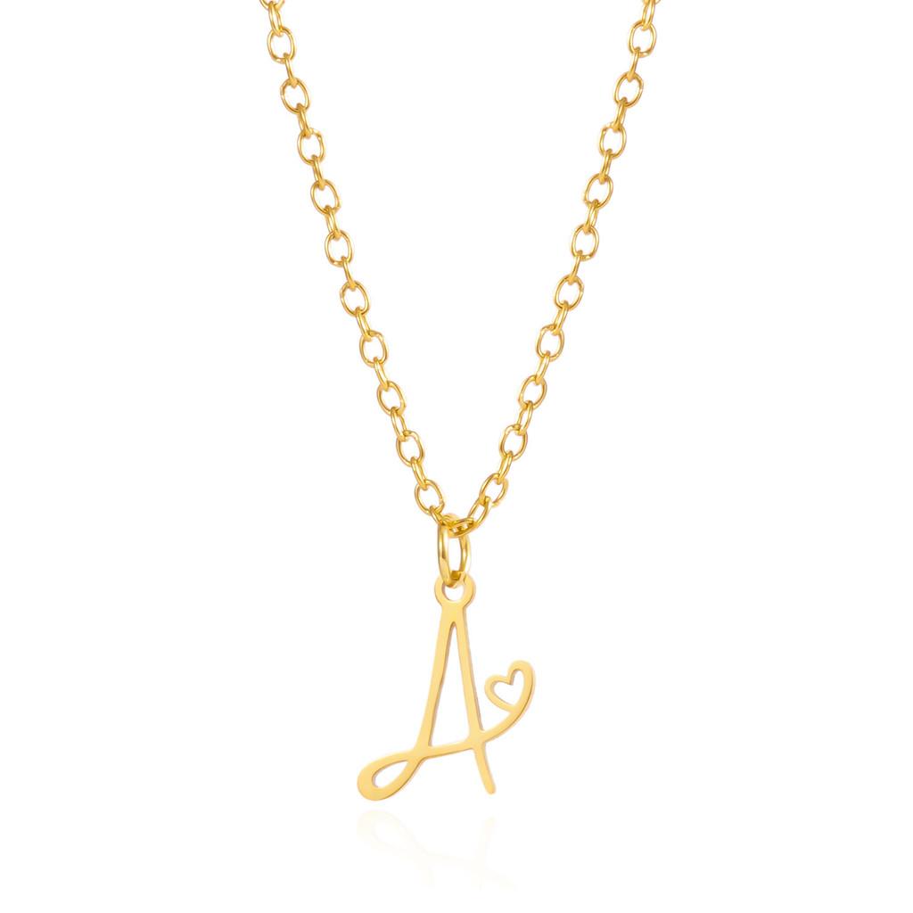 Gold Heart Alphabet Jewelry Necklace With O Chain For Female Fashion Accessory