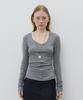 Mohe V Neck Seam Detail Long Sleeve Tee _ Gray