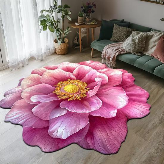 3D Flower Bathroom Rug Anti-Slip Absorbent Floor Mat Realistic Flower Area Rug for Entrance