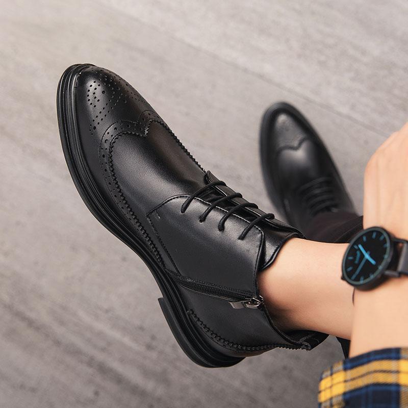 Men Black Ankle Boots Motorcycle Casual Brown Brogues Waterproof Men’s Street Style Boots Wingtip Dress Formal Leather Boots