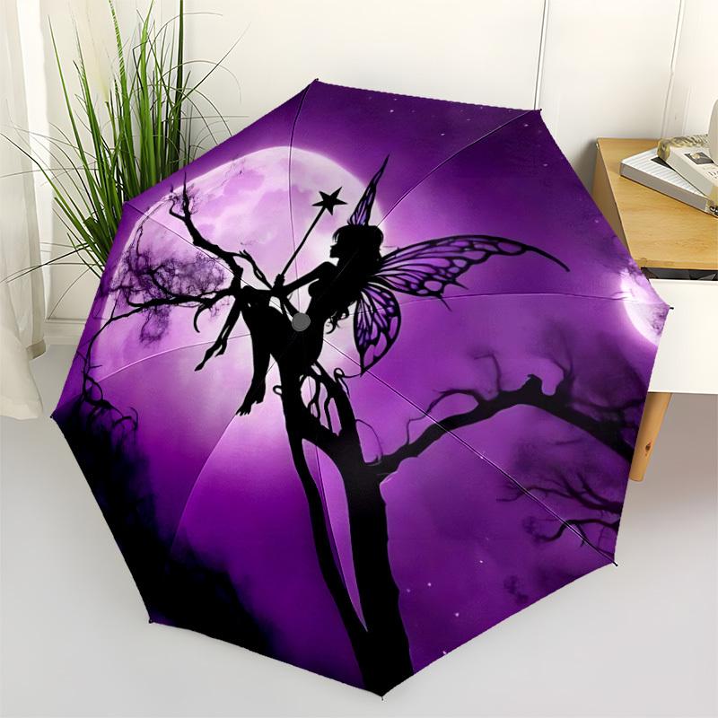 1pc Fairy Moon Automatic Folding Umbrella - Compact 8-Rib Design, Durable Plastic & Iron, Lightweight for Outdoor Daily Use235