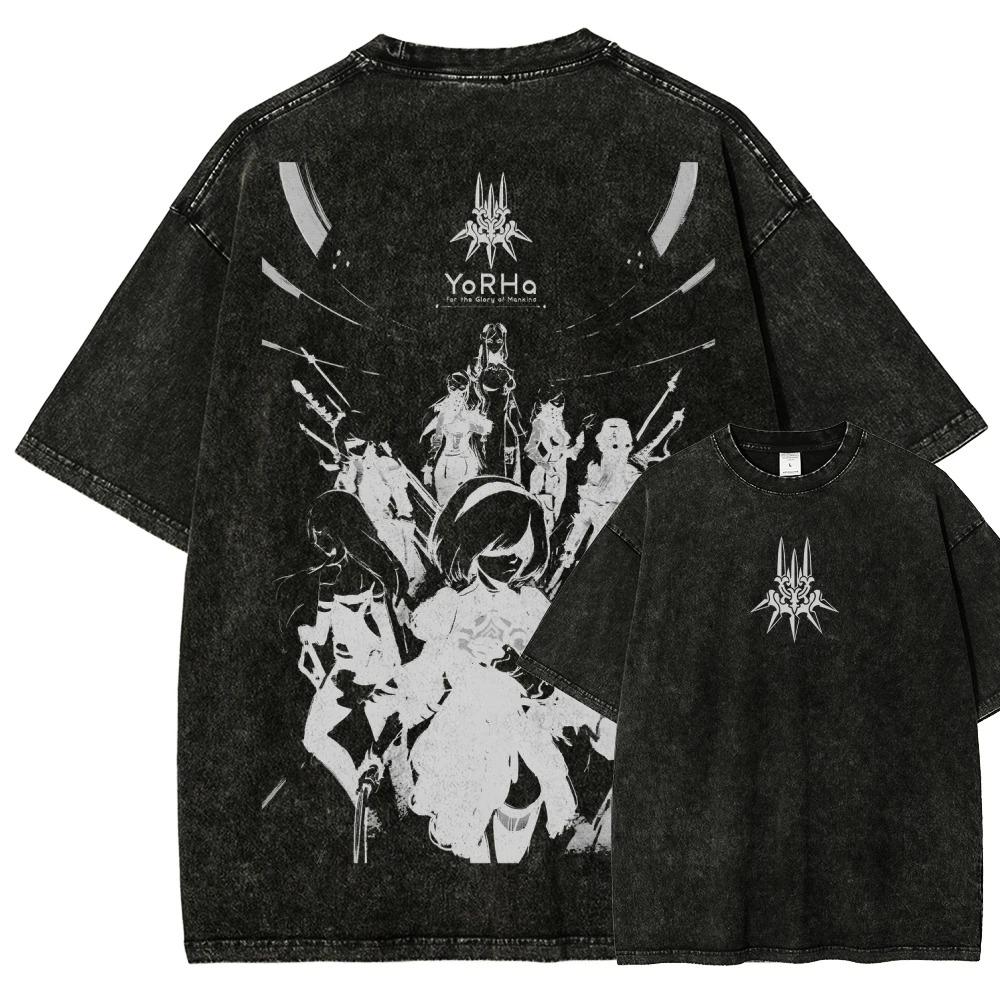 NieR Replicant Kaine Vintage Anime T-Shirt, Unisex Spielcharakter Streetwear Tee, Gewaschenes Baumwoll Casual Kurzarm Top