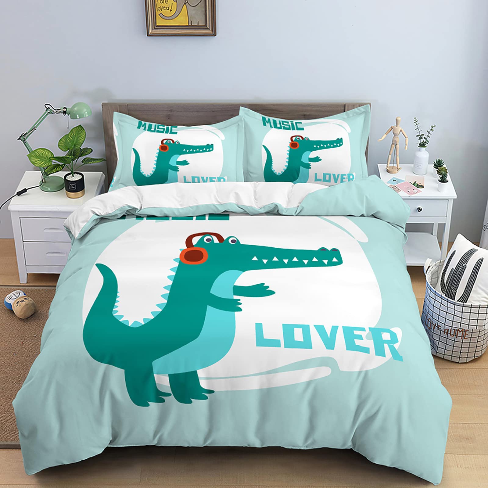 

Cartoon Dinosaur Duvet Cover Kawaii Dinosaurs Comforter Cover Jungle Ancient Animals Bedding Set For Girls Boys Full King Size (135x200cm)