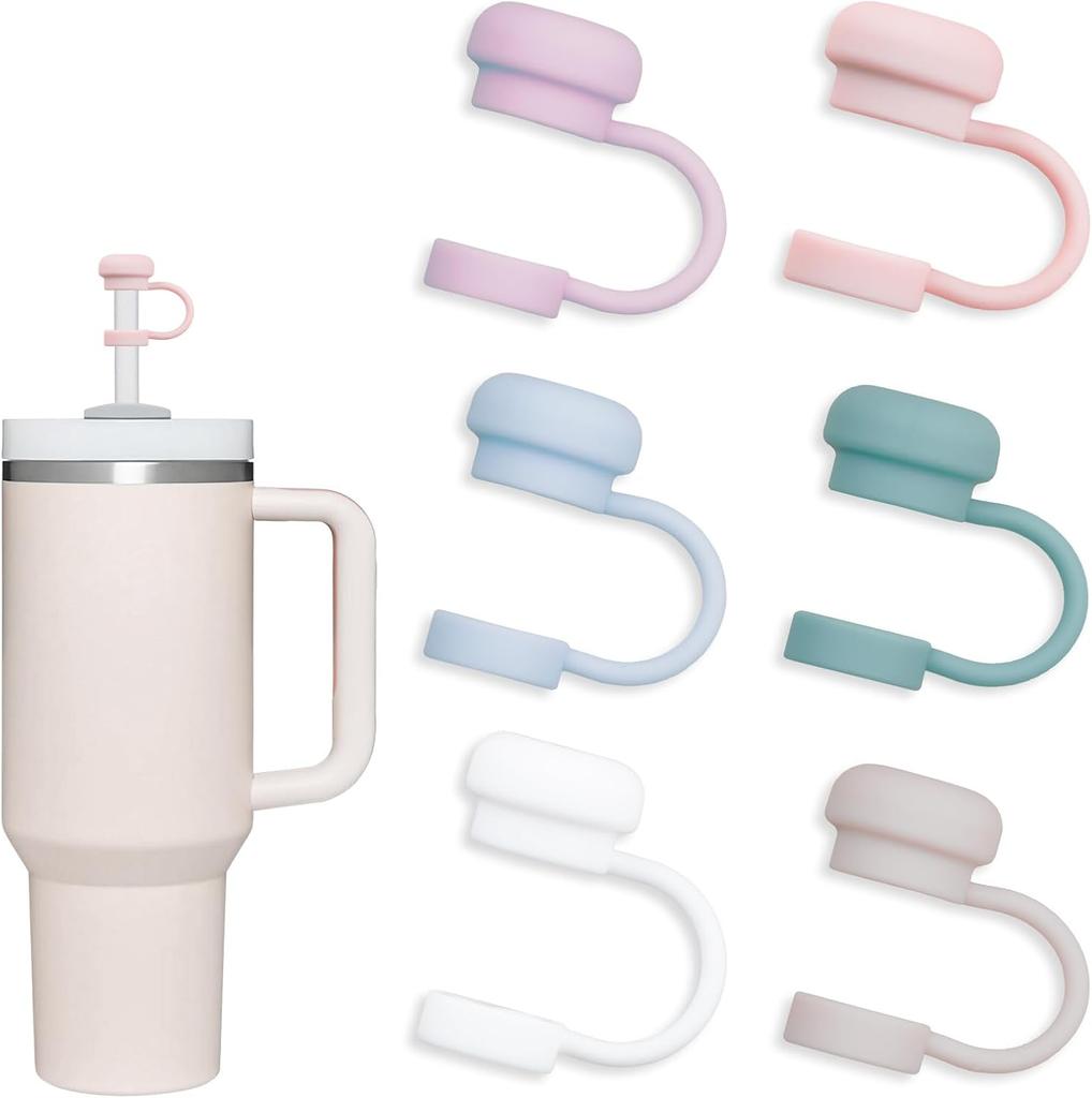 6 Pack 30 40oz Tumbler 10mm Silicone Straw Covers Cute Reusable Protectors with Secure Strap Food Grade Dustproof Sip Guards