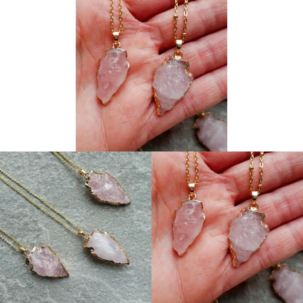 Crystal Pendant Necklace With Asymmetric Pink Quartz For Fashion Jewelry Enthusiasts