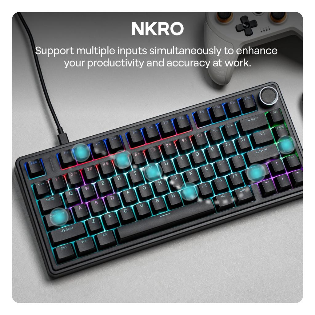 EPOMAKER AULA F75 Wired Gaming Keyboard, Tenkeyless, 75% Red Switches, with Knobs, Light-Transparent ABS Keycaps, Hot-Swappable, Creamy Backlit