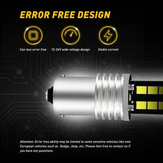 2Pcs Error Canbus Free 1156 P21W White Bulb LED Up Back Reverse Light Brake Lamp