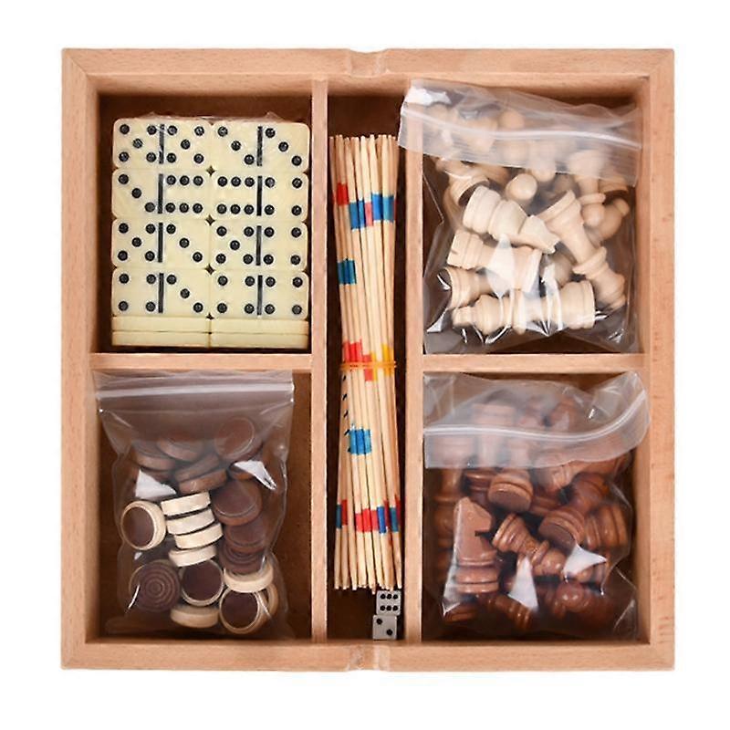 Holz Brettspiele Set Eltern-Kind Interaktives Desktop Lernspielzeug Anfänger Schachspiel für Kinder und Erwachsene