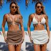 Women's European & American Sexy Solid Color Bikini Swimwear Four-Piece Set