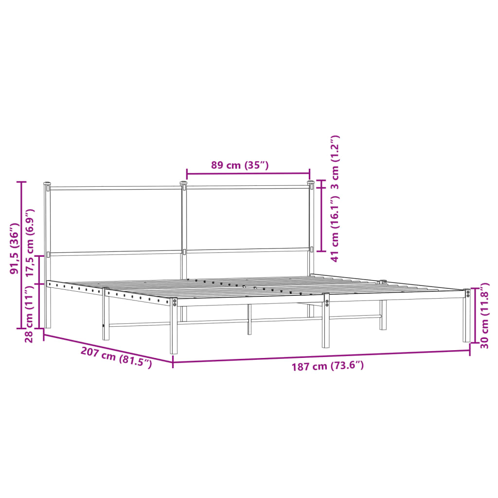 Metal Bed Frame without Mattress Smoked Oak Finish 180 x 200 cm