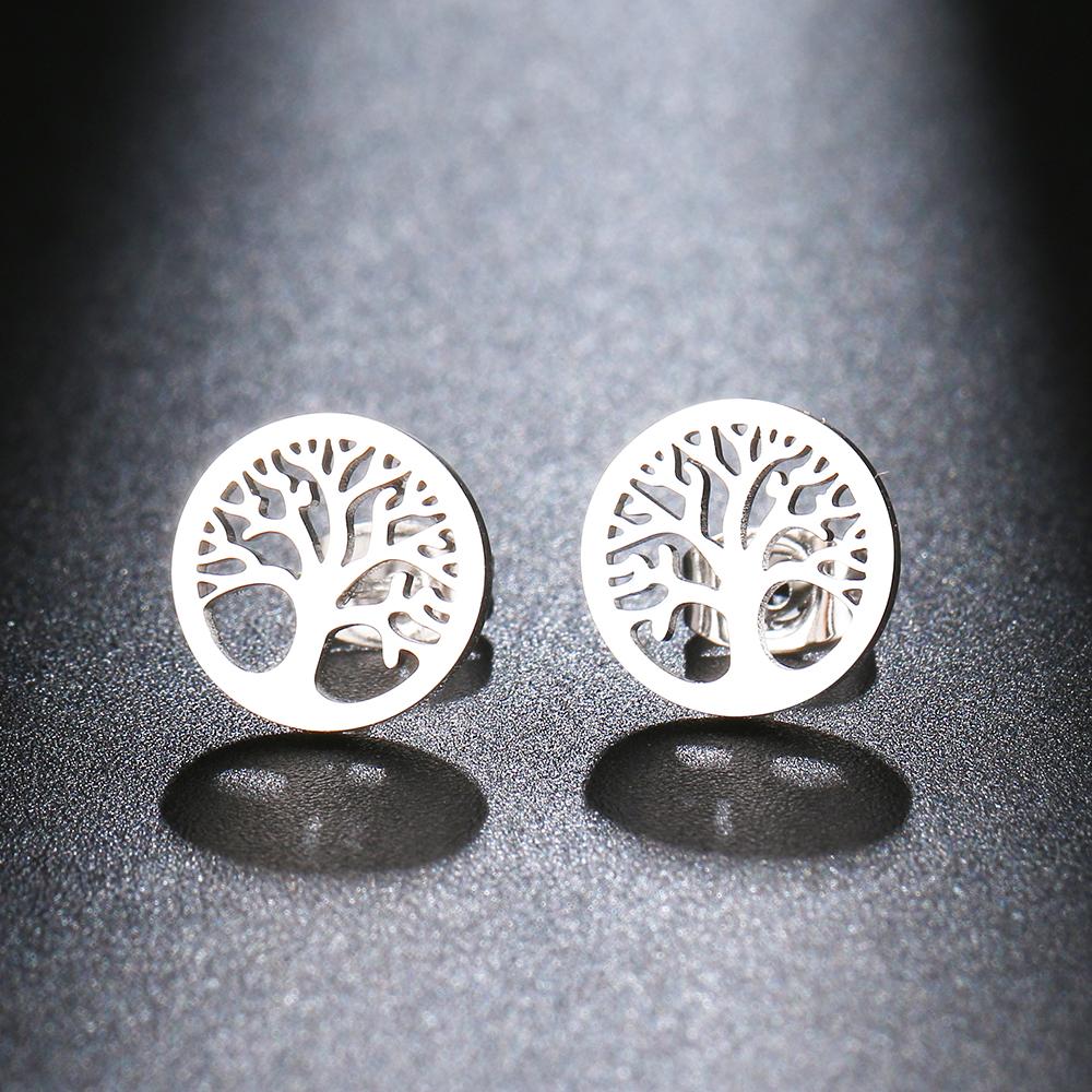 

Stainless Steel Earrings Vintage Fortune Tree Fashion Stud Earrings Classic Simple Earrings For Women 2022 Zircon Wedding Party мідний