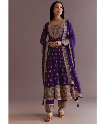 Damen Designer Chinon Seide Bestickter Salwar Anzug Indisch Bollywood Party Wear Salwar Kameez