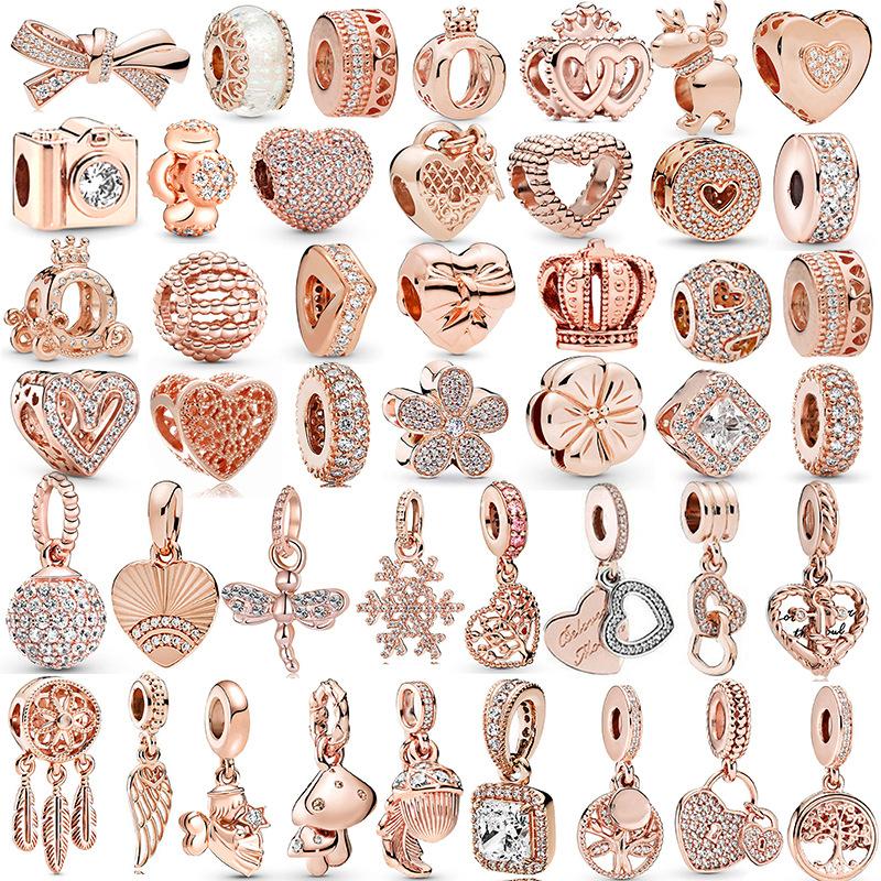 Rose Gold Large Hole Loose Beads Pendant For DIY Pulsera Necklace Accessories Women Fine Jewelry Gifts
