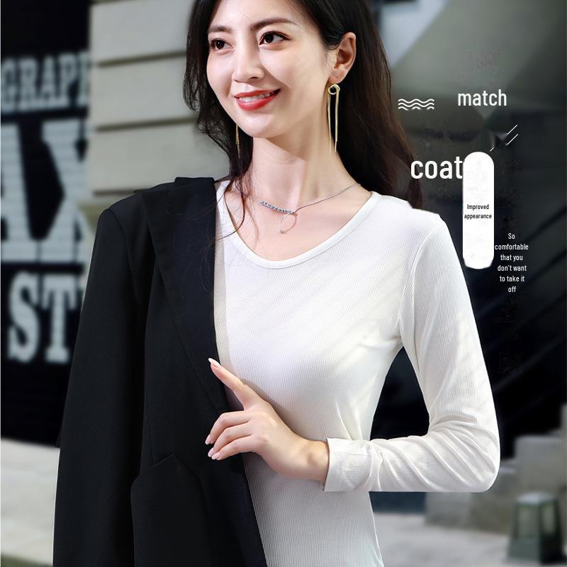 

2025 Узкий топ с V-образным вырезом и длинными рукавами в рубчик — универсальный однотонный цвет для многослойного женского образа XL 120-140 Jin