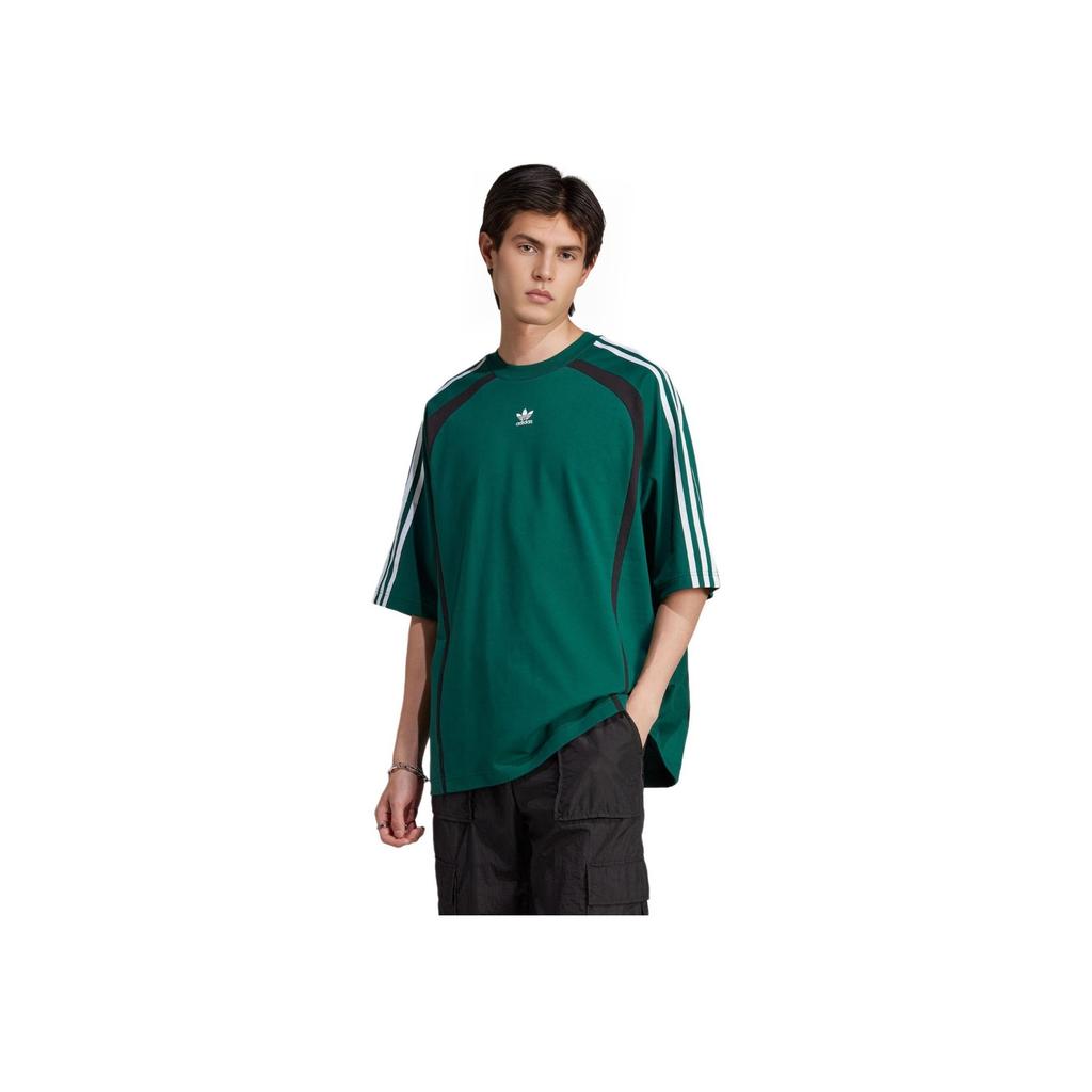 Adidas Originals Trefoil Three-Stripe Logo Embroidered Loose Fit Crewneck T-Shirt Men Tops Green IW3638