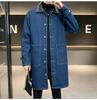 Men's Mid-Length Denim Trench Coat with Lamb Wool Lining - Winter Plus Size Loose Fit