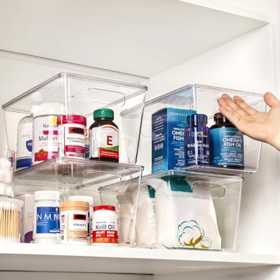 6 Pack Clear Stackable Storage Bins with Lids Large Plastic Containers with Handle for Pantry Organizer and Storage Perfect for