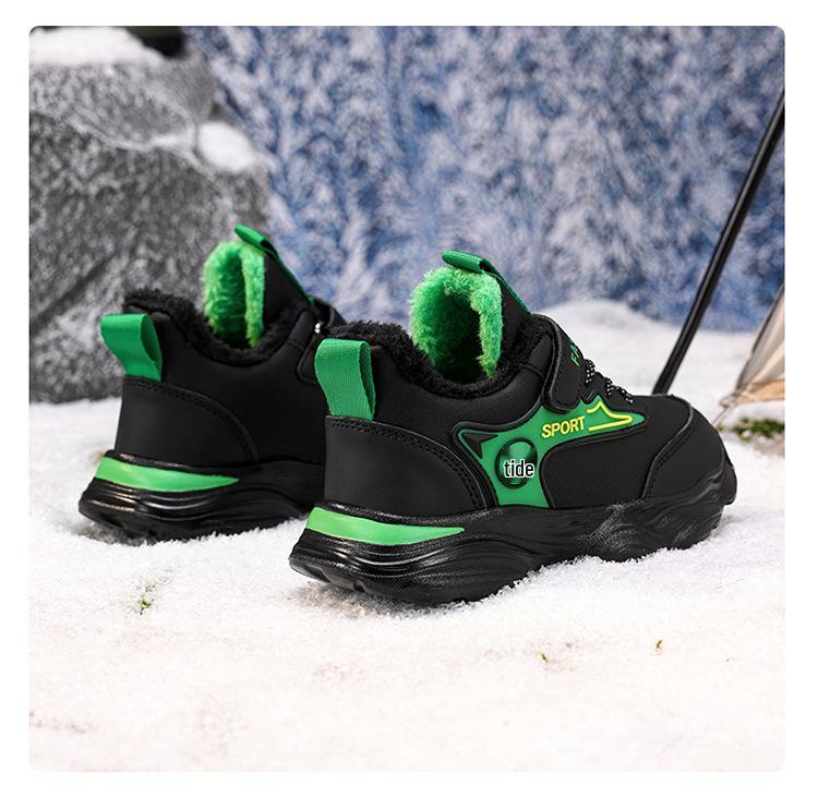 Boys' Winter 2025 Leather Sneakers: Fleece-Lined, Warm, and Thickened for Big Kids