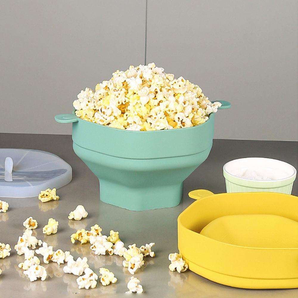 Silicone Popcorn Bowl With Lid Microwave Popcorn Bucket Creative Foldable Popcorn Maker High Temperature Resistant Popcorn