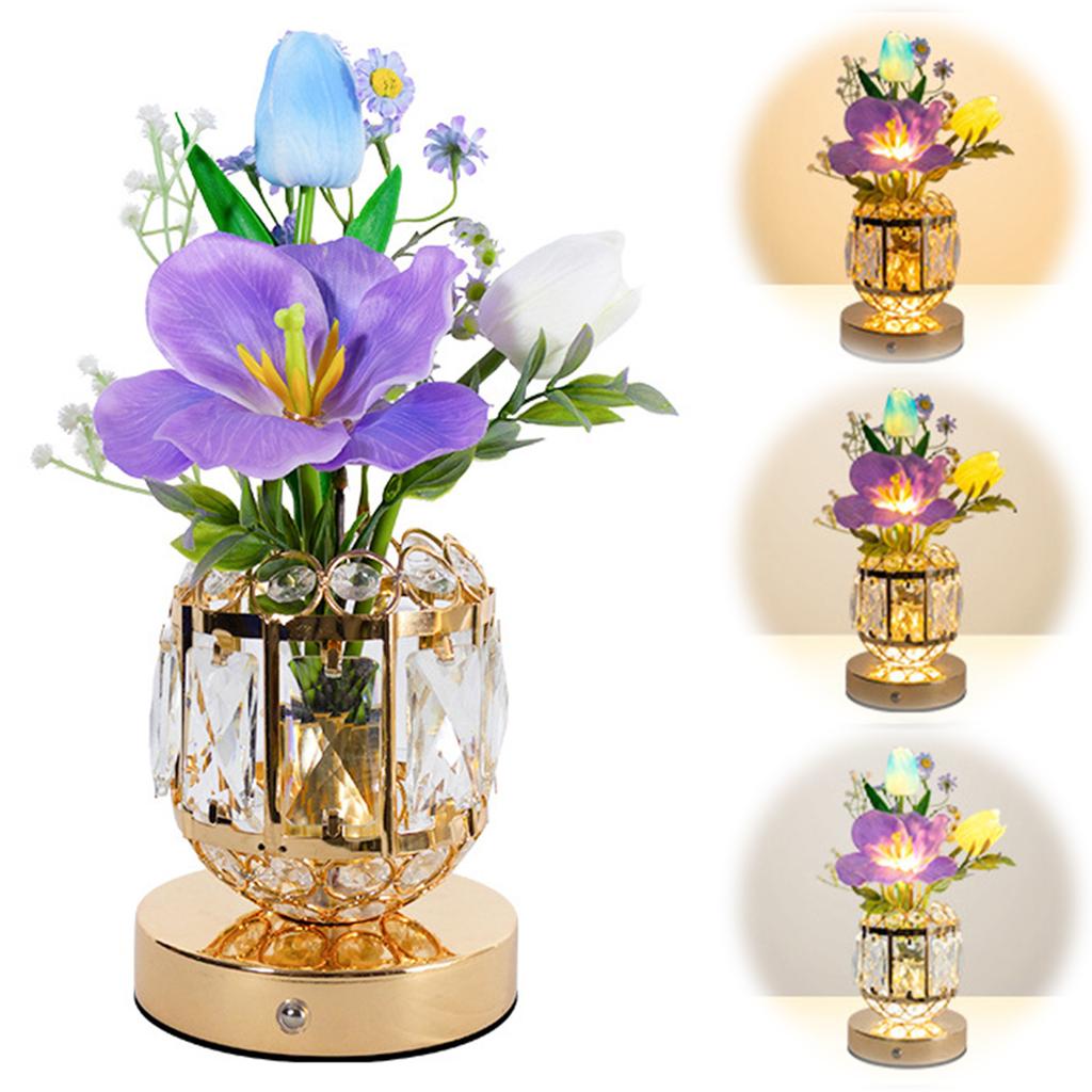 Tulip Artificial Flowers Night Light 3 Color Stepless Dimmable Rechargeable Cordless Small Lamp Wedding Gifts for Women Mom