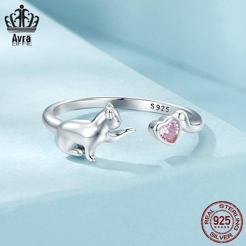Adjustable Platinum-Plated S925 Sterling Silver Naughty Cat Ring