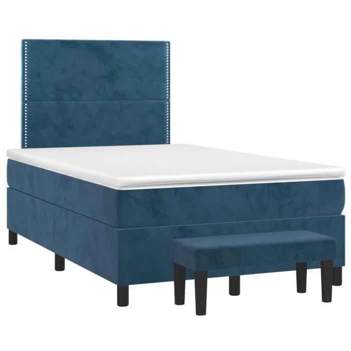 3137777 vidaXL Lit à sommier tapissier et matelas Bleu foncé 120x200cm Velours