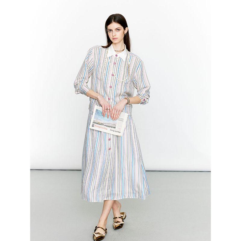 

Blacknini Инь Хуафу Красочный праздник Оригинальные рубашки/юбка из тяжелого тутового шелка с цветной полоской Stripes overskirt L