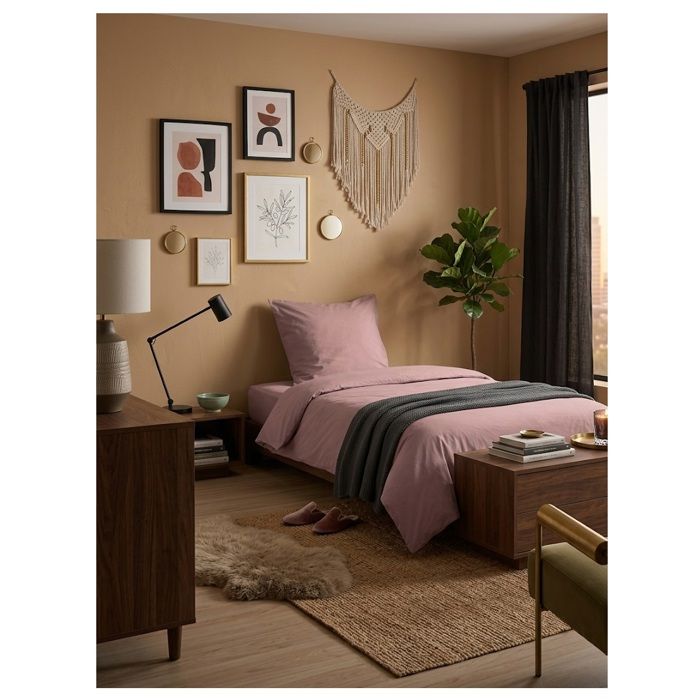 Housse de couette en coton 140 x 200 cm uni Edenne rose