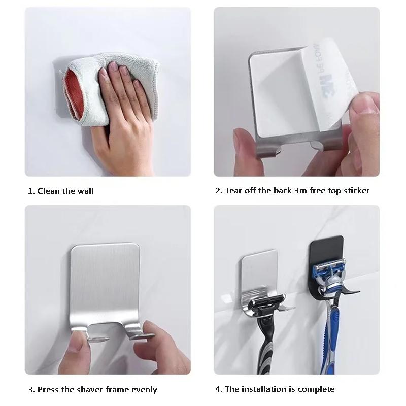 Stainless Steel Razor Holder Storage Hook Multifunction Bathroom Wall Men Shaving Shaver Shelf Punch Free Razor Rack Accessories