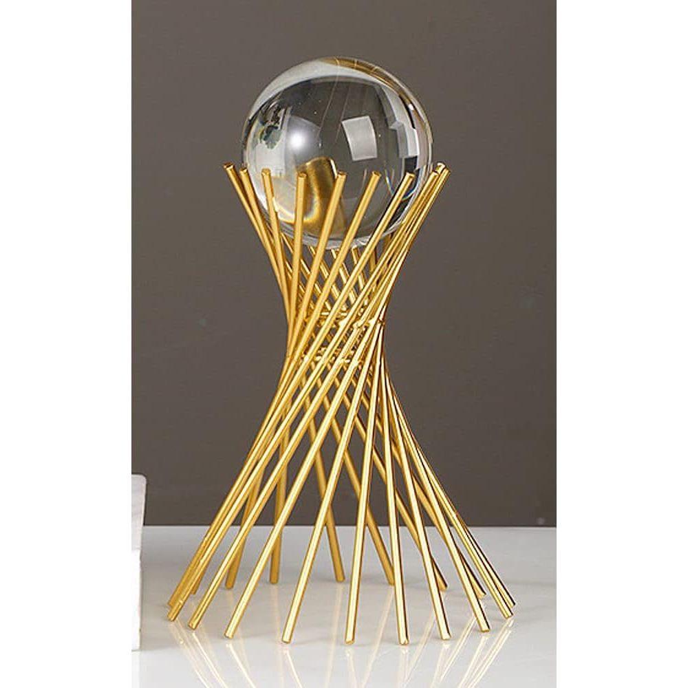 Fantasy Clear Crystal Ball With Gold Art Deco Stand | Light Luxury Crystal Sphere For Photography, Ornaments, Bookcase Decor