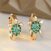 Green Zircon Stone Cute Sea Turtle Hoop Earrings For Women Vintage Gold Color Small Ear Buckle Wedding Jewelry Mother's Day Gift