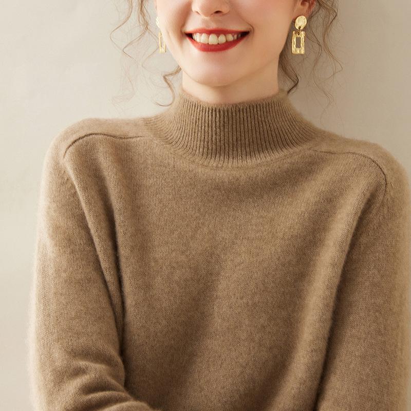 Women's Cashmere Sweater: Thickened Half-High Neck Knitwear, Solid Color, Soft and Warm for Autumn/Winter