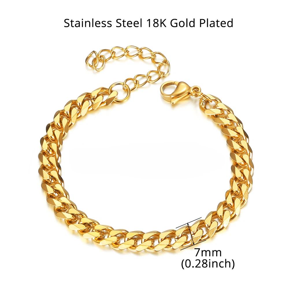 Newest 316L Stainless Steel Bracelet Men Wholelsale Wristband 7mm Gold Color Male Hand Chain Link Bracelet Hip Hop Jewelry Gift