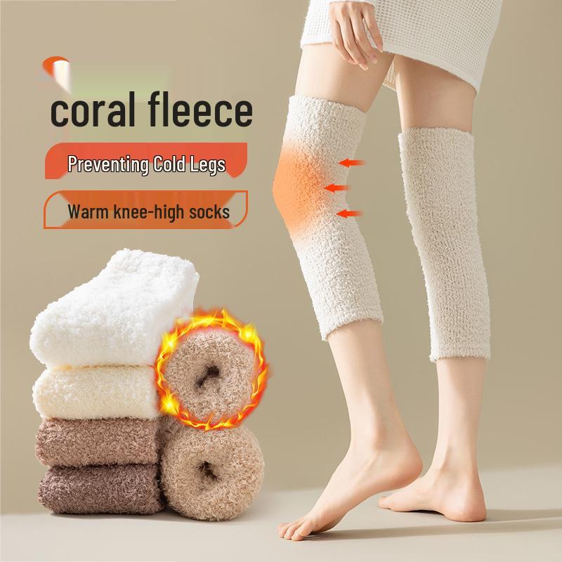 Women's Coral Fleece Knee Pads: Warm, Thickened Over-the-Knee Leg Warmers for Autumn and Winter.