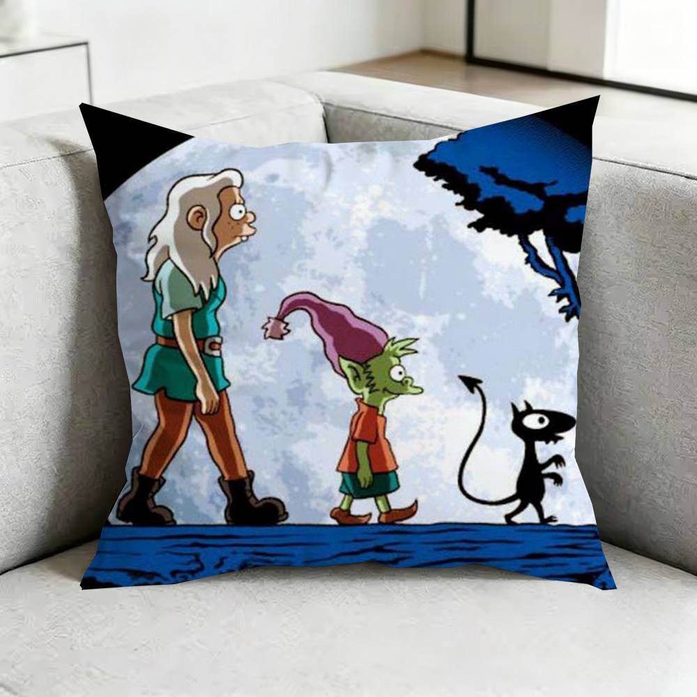Cartoon D-Disenchantment-T Square Double-Sided printed Pillow Case Bedroom Bedside Pillow Sofa Cushion Cover Gift