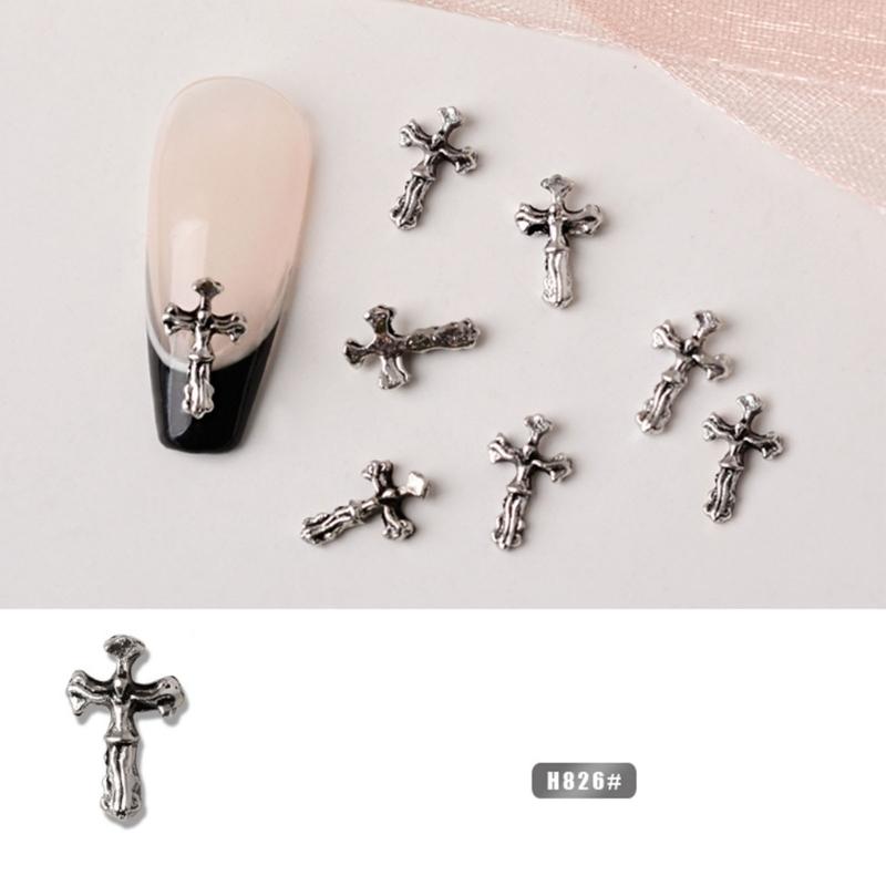 10Pcs-Cross Series 3D Nail Art Charms,Metal Punk-Chrome Hearts Nail Art Jewels Decals for Fingernail Toenail Decorations